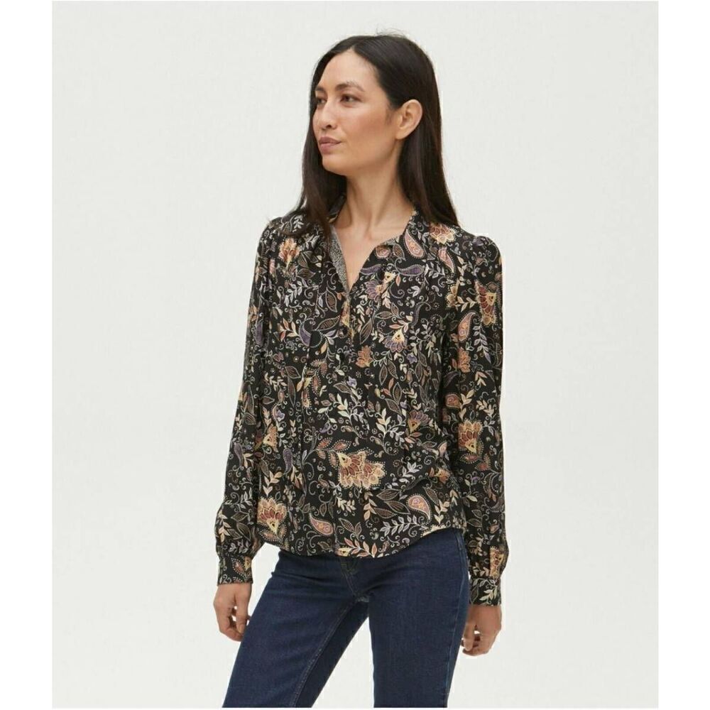 Michael Stars Top Blouse Womens 2X Plus Alexei Paisley Tie Neck Long Sleeve Pais